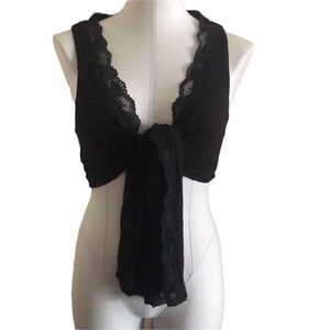 Vixen Black Lace Trim Tie Front Crop Tank Top XL